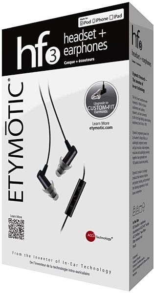 Etymotic Research hf3 Noise-Isolating In-Ear Earphones with 3 Button Microphone Control, New, ER23