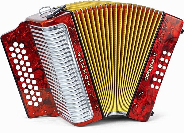 Hohner 3523GR GCF Corona II Classic Accordion, Red, Action Position Back