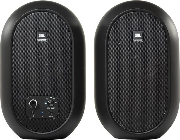 JBL 104-BT Bluetooth Compact Powered Desktop Speaker, Black, Pair, Action Position Back
