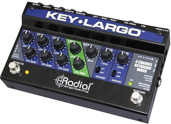 Radial Engineering Key-Largo Stereo Keyboard 4-Channel Mixer, New, Action Position Back
