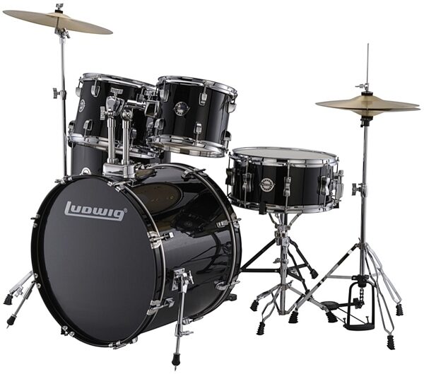 Ludwig LC175 Accent Drive Complete Drum Kit (5-Piece), Black, with Chrome Hardware, Main