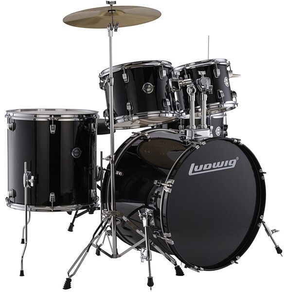 Ludwig LC175 Accent Drive Complete Drum Kit (5-Piece), Black, with Chrome Hardware, Black