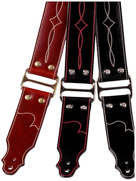 Franklin Leather and Chrome Series 2" Guitar Strap, Black, with Natural Stitch, Main