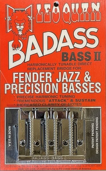 Leo Quan Badass II Bass Guitar Bridge, Chrome, 4-String, view