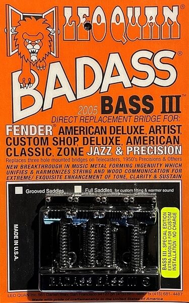 Leo Quan Badass III Bass Guitar Bridge, Black, 4-String, view