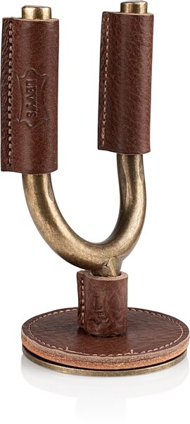 Levy's Brass Forged Guitar Hanger, Brown Leather, Action Position Front