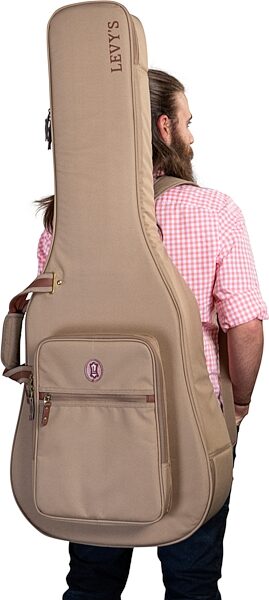 Levy's 200 Series Deluxe Dreadnought Acoustic Guitar Gig Bag, Tan, Detail Side