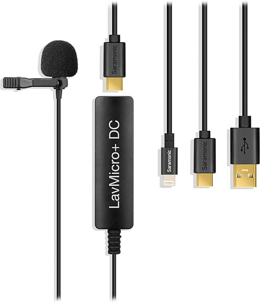 Saramonic LavMicro+DC Digital Lavalier Microphone with Lightning, USB-C & USB-A Output, New, Action Position Back