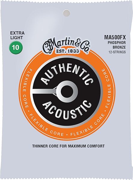 Martin MA500FX Flexible Core Phosphor Bronze 12-String Acoustic Guitar Strings, Custom Light, Action Position Back