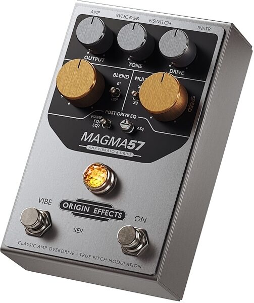 Origin Effects MAGMA57 Amp Vibrato and Drive Pedal, New, Angled Front