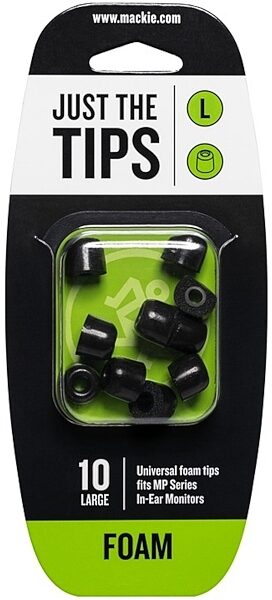 Mackie MP Series In-Ear Headphones Foam Tips, Black, Large, 10-Pack, Main