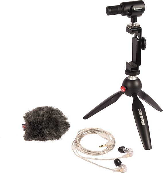Shure MOTIV MV88 Plus Portable Videography Kit (With SE215 Earphones and AMV88-Fur Windjammer), New, Action Position Back