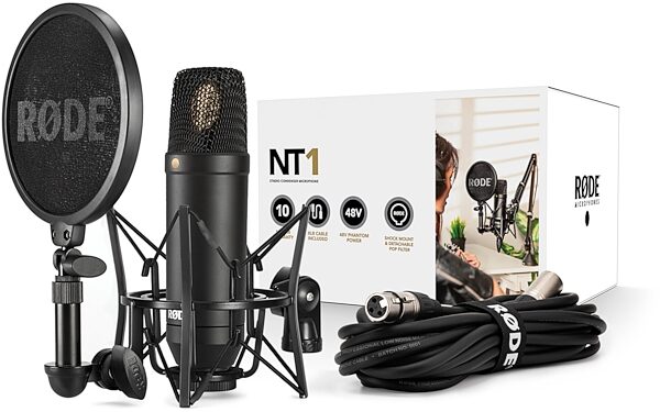 Rode NT-1 Fixed-Cardioid Condenser Microphone, With SM6 Shock Mount and Windscreen, Package Contents