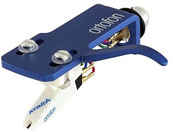 Ortofon OM Scratch White Cartridge Pre-Mounted on SH-4 Blue Headshell, New, Action Position Back