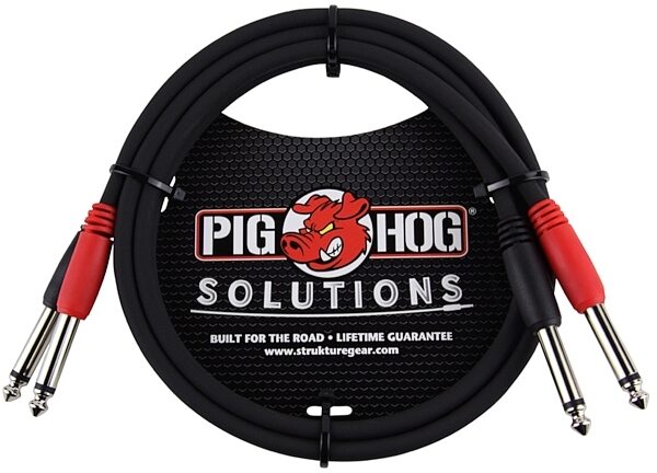 Pig Hog Dual 1/4" TS Cable, 3', Main