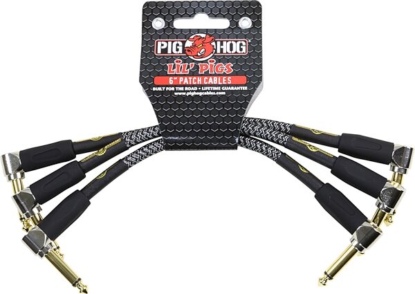 Pig Hog Lil Pigs Pedal Patch Cables, Amp Grill, 6&quot;, 3-Pack, Action Position Back