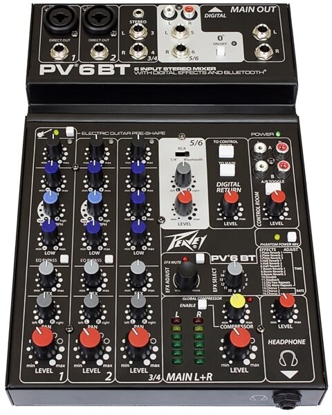 Peavey PV-6BT Stereo Bluetooth Mixer, 6-Channel, New, Main