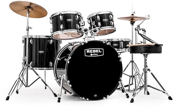 Mapex RB5294T Rebel Complete Drum Set, 5-Piece, Black, Black