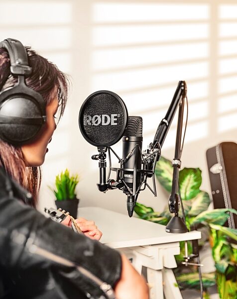 Rode NT-1 Fixed-Cardioid Condenser Microphone, With SM6 Shock Mount and Windscreen, In Use
