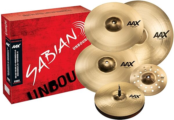 Sabian AAX Praise and Worship Cymbal Pack, 14&quot; Medium Hats, 16&quot; and 18&quot; Crash, and 21&quot; Ride, with 10&quot; Aero Splash, Main with all components Front