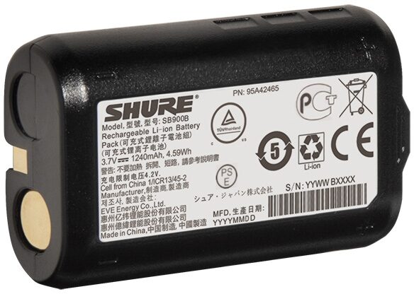 Shure SB900B Lithium-Ion Rechargeable Battery, New, Action Position Back