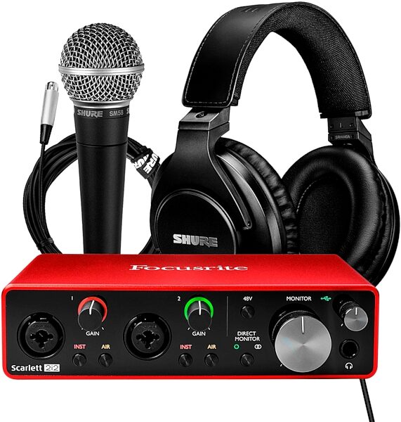Shure + Focusrite Podcaster's Create and Cast Bundle, New, pack