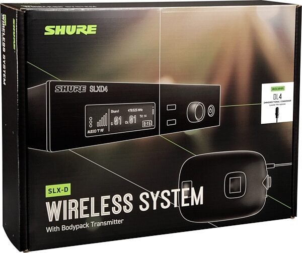 Shure SLXD14/DL4B Wireless Microphone System with DL4B/O Lavalier, Band G58, Boxshot Side