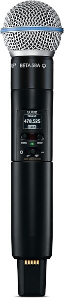Shure SLXD2/B58 Handheld Digital Wireless Transmitter with Beta58 Microphone Capsule, Band G58 (470-514 MHz), Detail Front