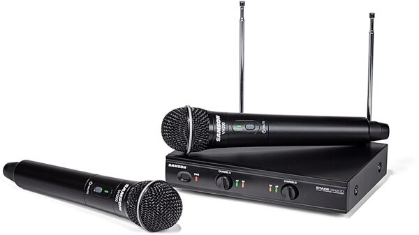 Samson Stage 200 Dual-Channel Handheld VHF Wireless Microphone System, Black, Band B, Main
