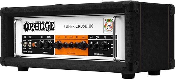 Orange Super Crush 100 Solid-State Guitar Amplifier Head (100 Watts), Black, Angled Front