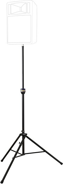 Ultimate Support TS-99BL TeleLock Series Tall Leveling-Leg Speaker Stand, Black, In Use Example