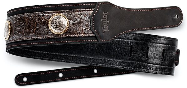 Taylor Grand Pacific 3" Nickel Concho Leather Guitar Strap, Black, Main