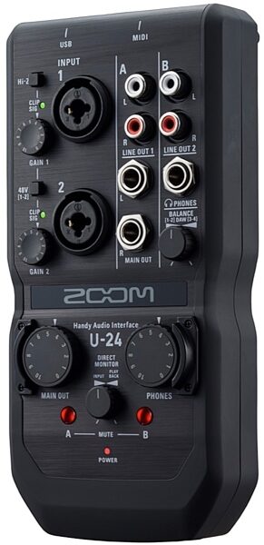 Zoom U-24 Portable USB Audio Interface, New, Angle Front