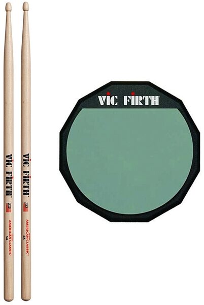 Vic Firth Soft Surface Practice Pad, 6 Inch, Single Pad with Vic Firth Classic 5AW Sticks, sticks