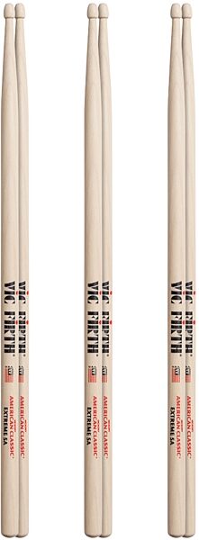 Vic Firth American Classic Extreme 5A Drumsticks, Wood Tip, 3-Pack, pack