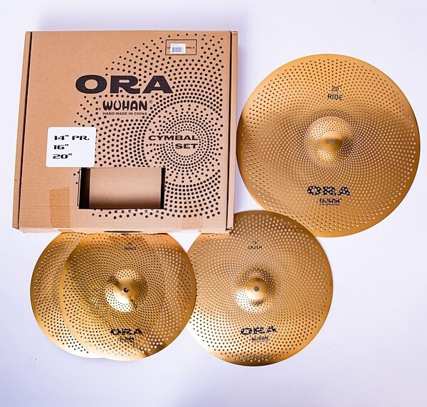 Wuhan ORA Reduced Audio Cymbal Set, 14&quot; Hi-Hats, 16&quot; Crash, 20&quot; Ride, with Cymbal Bag, Action Position Back