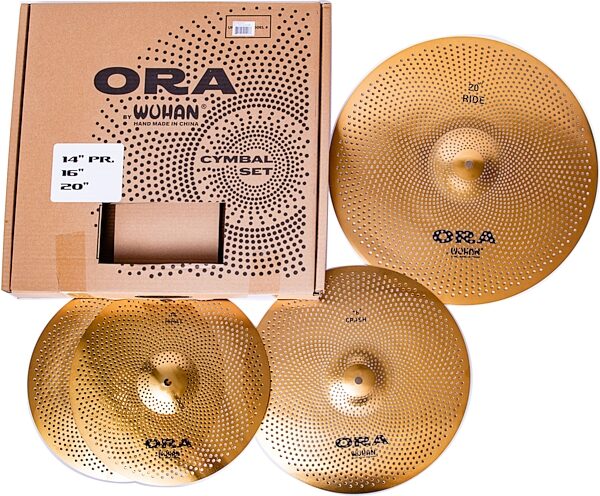 Wuhan ORA Reduced Audio Cymbal Set, 14&quot; Hi-Hats, 16&quot; Crash, 20&quot; Ride, with Cymbal Bag, Action Position Back