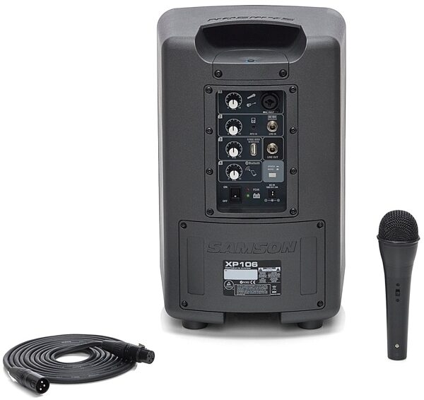 Samson Expedition XP106 Rechargeable Battery-Powered Portable Bluetooth PA System with Wired Microphone, New, Back - All