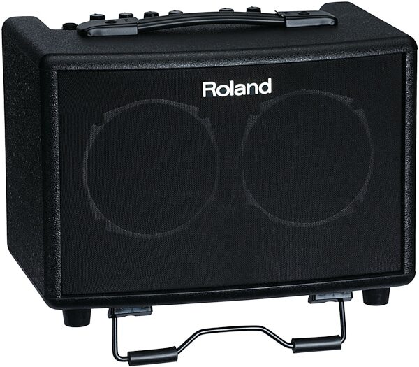 Roland AC-33 Acoustic Guitar Amp, Black, Angle (Stand Open)