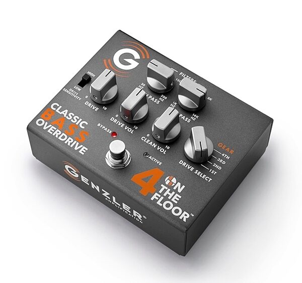 Genzler 4 on the Floor Classic Bass Guitar Overdrive Pedal, New, Angle