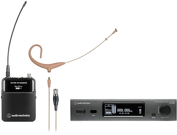 Audio-Technica ATW-3211/894X 3000 Series Wireless Headworn Microphone System, Beige, Band EE1: 530.000 to 589.975 MHz, Main