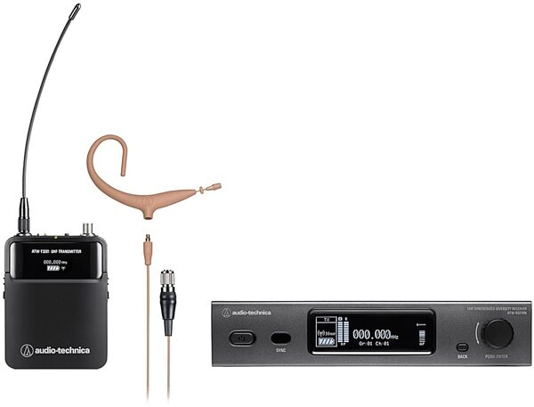 Audio-Technica ATW-3211N893X 3000 Series Wireless Headworn Microphone System (Network-Enabled), Beige, Band DE2: 470.125 to 529.975 MHz, Main
