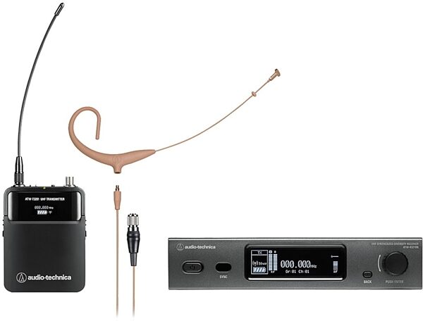 Audio-Technica ATW-3211N894X 3000 Series Wireless Headworn Microphone System (Network-Enabled), Beige, Band DE2: 470.125 to 529.975 MHz, Main