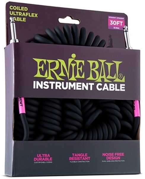 Ernie Ball Coiled Instrument Cable, 30', Angle