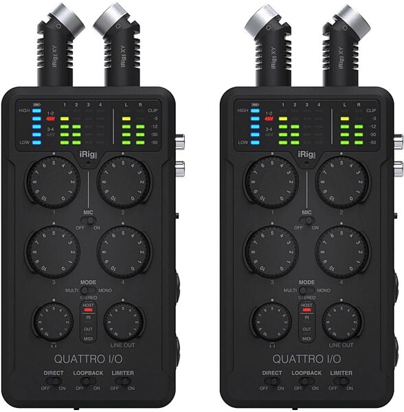 IK Multimedia iRig Pro Quattro I/O Deluxe Audio Interface with X/Y Microphones, New, With Mics