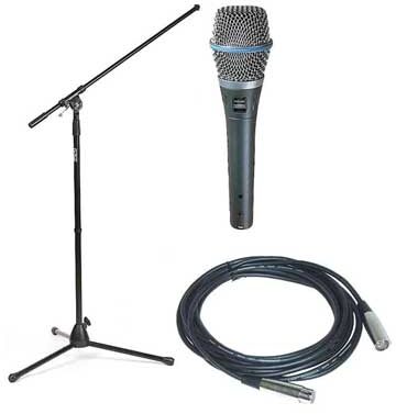 Shure Beta 87A Supercardioid Condenser Microphone, With Tripod Boom Stand and Mic Cable (18.5 Foot), With Stand and Cable