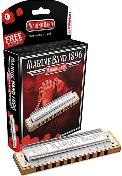 Hohner Marine Band 1896 Harmonica, Key of Bb Minor, Action Position Front