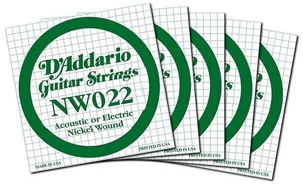 D'Addario Bulk Wound Individual Electric Guitar String, Gauge .022, 5-Pack, Main