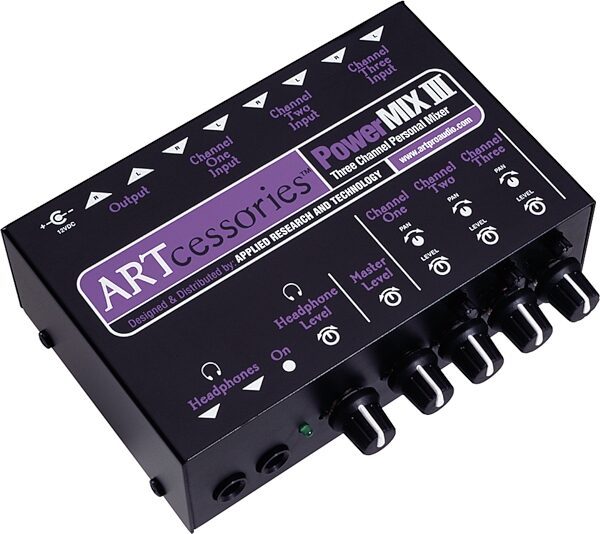 ART PowerMIX III 3-Channel Mini Stereo Line Mixer, New, Angled Front