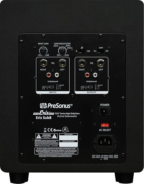 PreSonus Eris Sub8 Front-Firing Studio Subwoofer Monitor, New, Action Position Back
